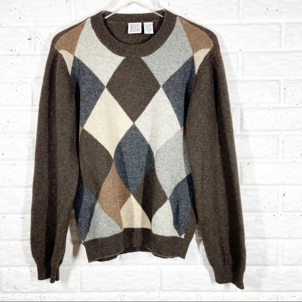 FIELD GEAR Argyle Crewneck Lambswool Sweater Medium